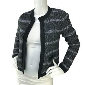 Banana Republic Womens Size XS Colarless Sweater Jacket Cardigan Striped Grey